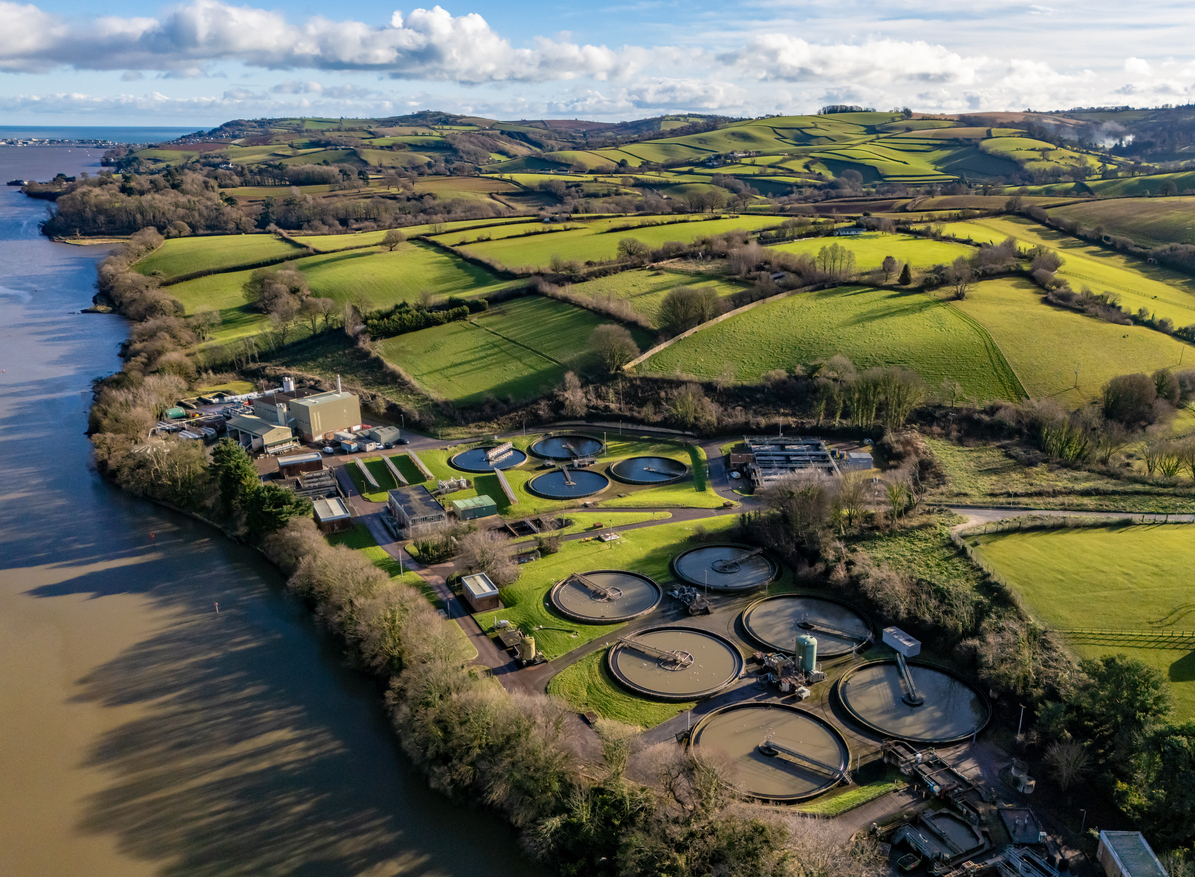 Aerial view of a wastewater treatment works